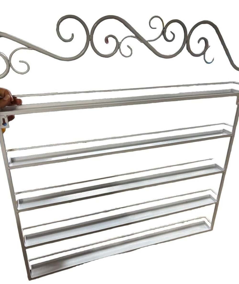 FixtureDisplays White Metal Nail Polish Mountable 5 Tier Organizer Display Rack